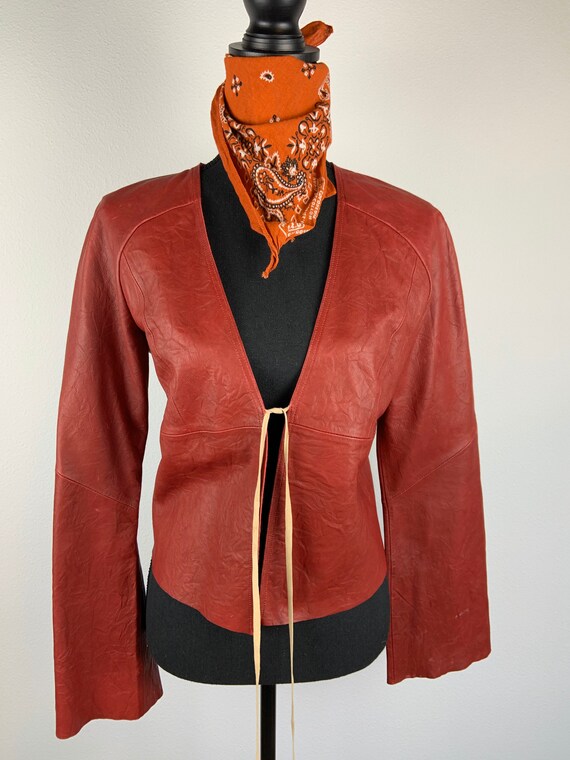 gap red leather jacket