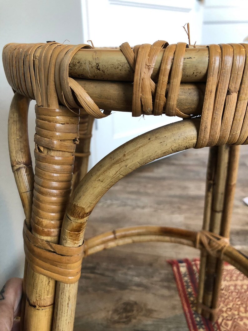 Vintage Mid Century Rattan and Bamboo Stool