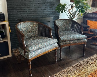 Vintage Hollywood Regency Canning and Floral Barrel Chairs