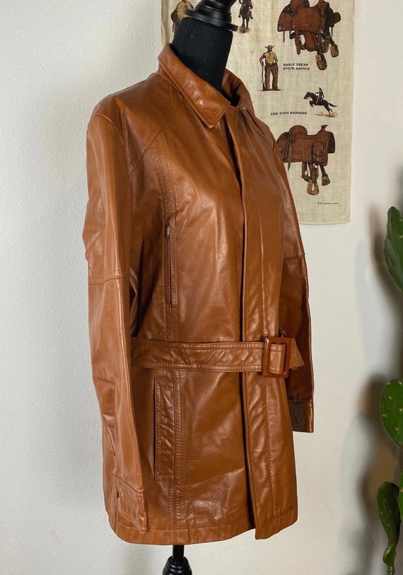 Vintage 1970s Leather Belted Jacket Men's Medium - image 3