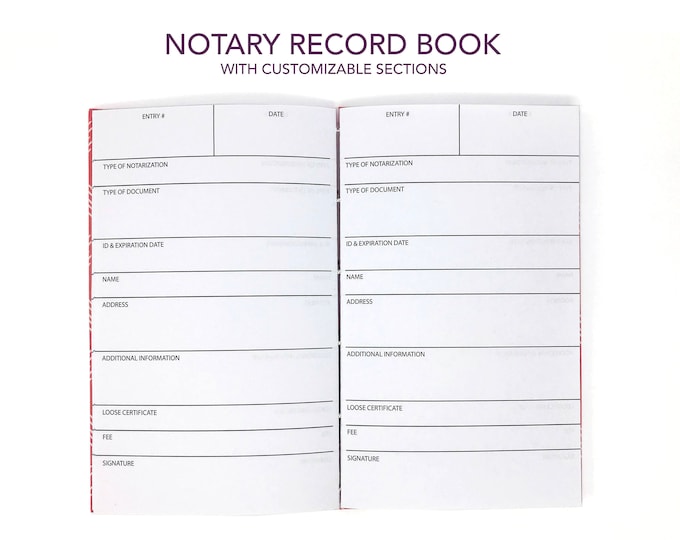 NOTARY JOURNAL for Notary Public Records. Customizable Sections for