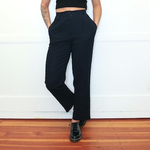 VINTAGE 90s TALBOTS Black Wool High Waist Academia Preppy Pleated Trouser Pants || Normcore Androgynous || Size 2