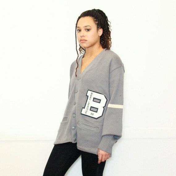 VINTAGE 50s Gray WOOL College VARSITY Sports Letter B Embroidery 