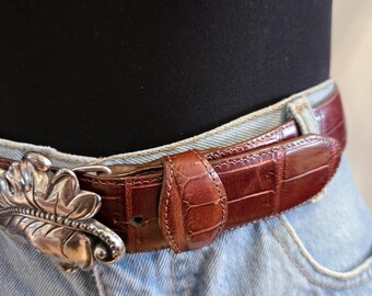 VINTAGE 90s Brighton Brown Reptile Embossed Silver  display picture 2