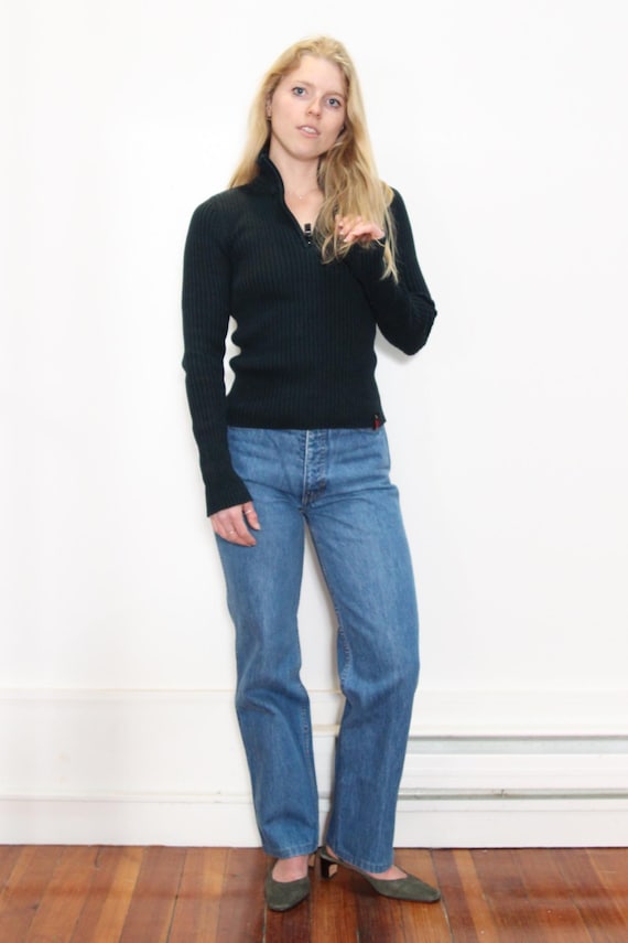 VINTAGE DKNY Y2K Black RIBBED Textured Striped Stretchy Slim Tiny