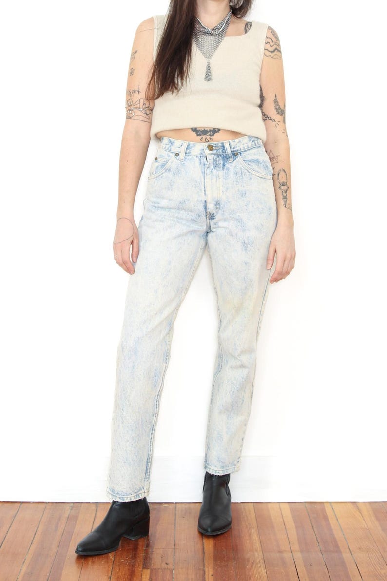 VINTAGE 1980s Freeway Gitano ACID WASH Relaxed Fit Denim Grunge Cotton Jeans || Tag Size S - 27" waist || N K J image 5