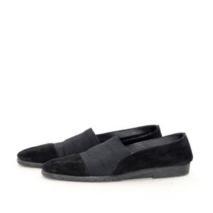 VINTAGE 80s 90s Black SUEDE LEATHER Elasticated Stretchy Soft Comfortable Normcore Minimalist Slipper Slip On Flats 8 B