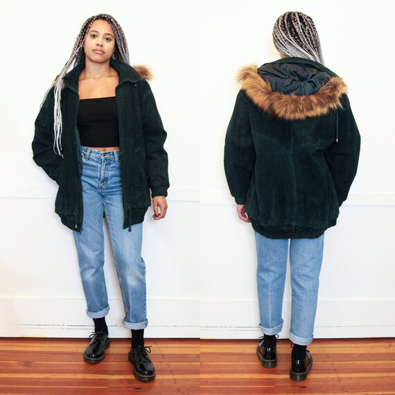 ジャケット・アウター 80S Vintage Fur Jacket Vintage 80s Winter Coat M Black Glossy Faux Seal Fur Thigh