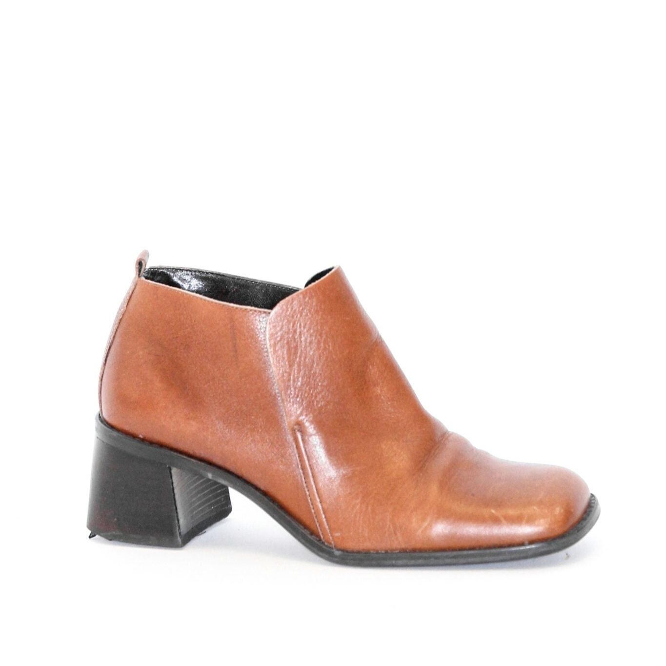VINTAGE 90s Brown NINE WEST Leather Square Toe High Stacked Wooden