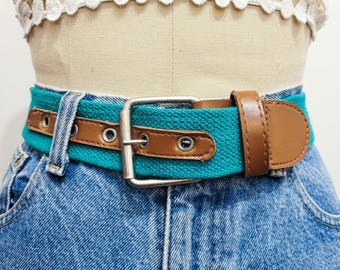 Unbranded 80s Women\'s Metallic Bronze Leather Belt with Leaf Hook & Loop 30 in Vintage 80s/90s silvery/bronze faux leather belt with metal  main image 2
