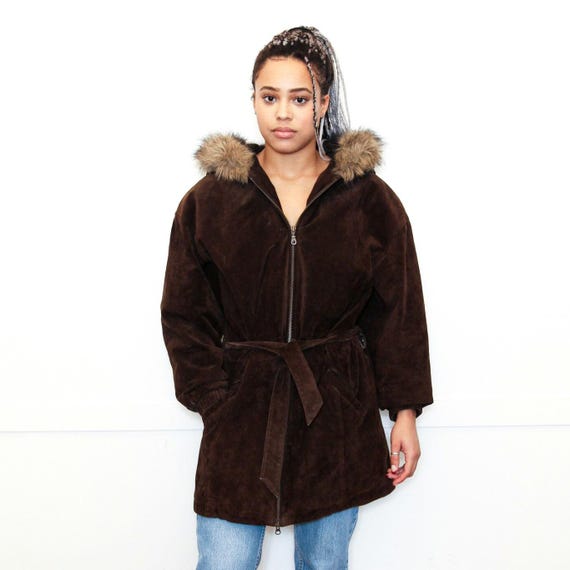 VINTAGE 80s WILSONS Brown Suede Leather Oversized Coat Jacket  