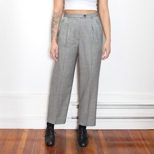 VINTAGE 90s TALBOTS Black White Mini HOUNDSTOOTH Worsted Wool High Waist Pleated Ankle Grazer Semi Tapered Trouser Pants 8