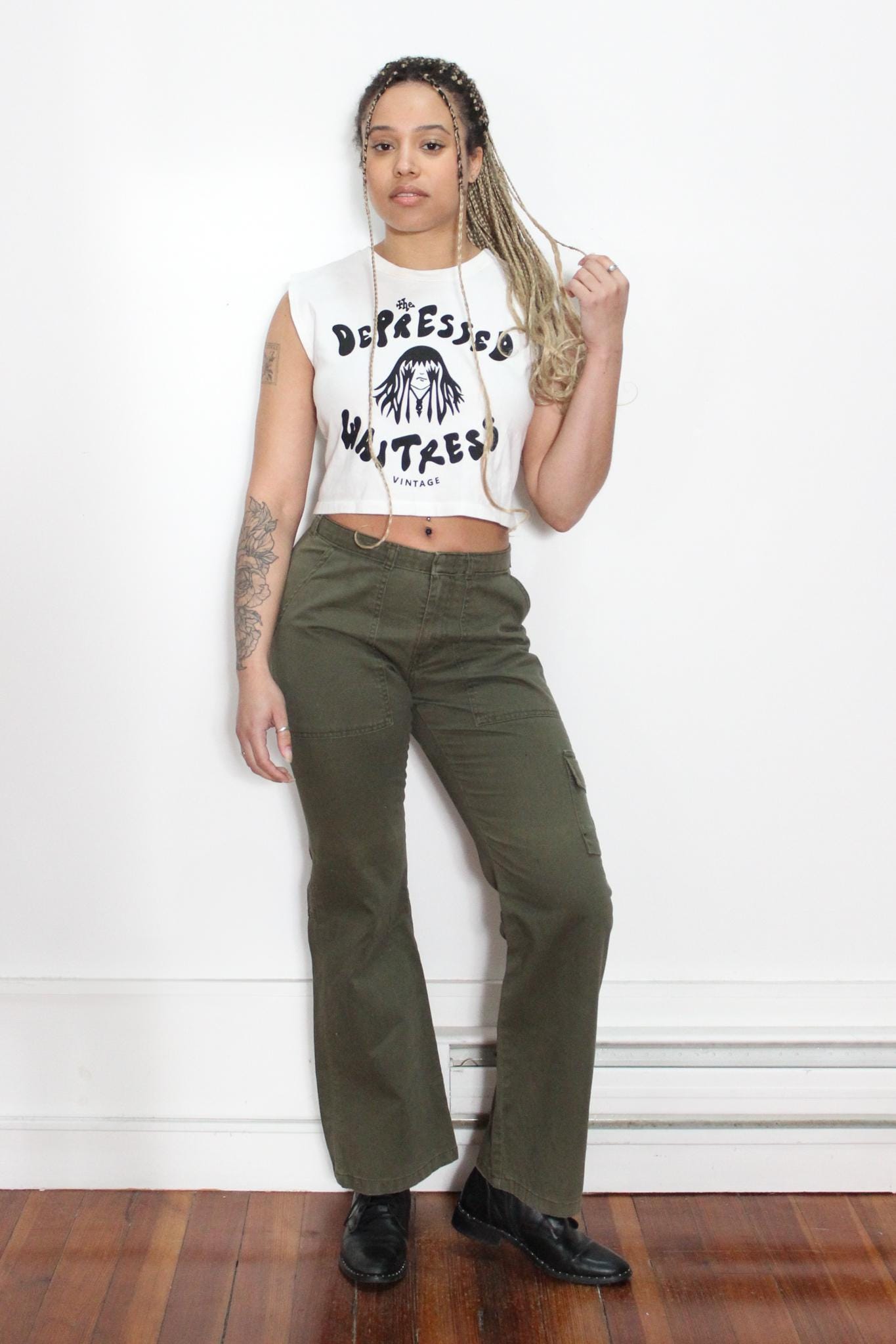 VINTAGE 90s JORDACHE Army Khaki Green COTTON Cargo Pocket Utility