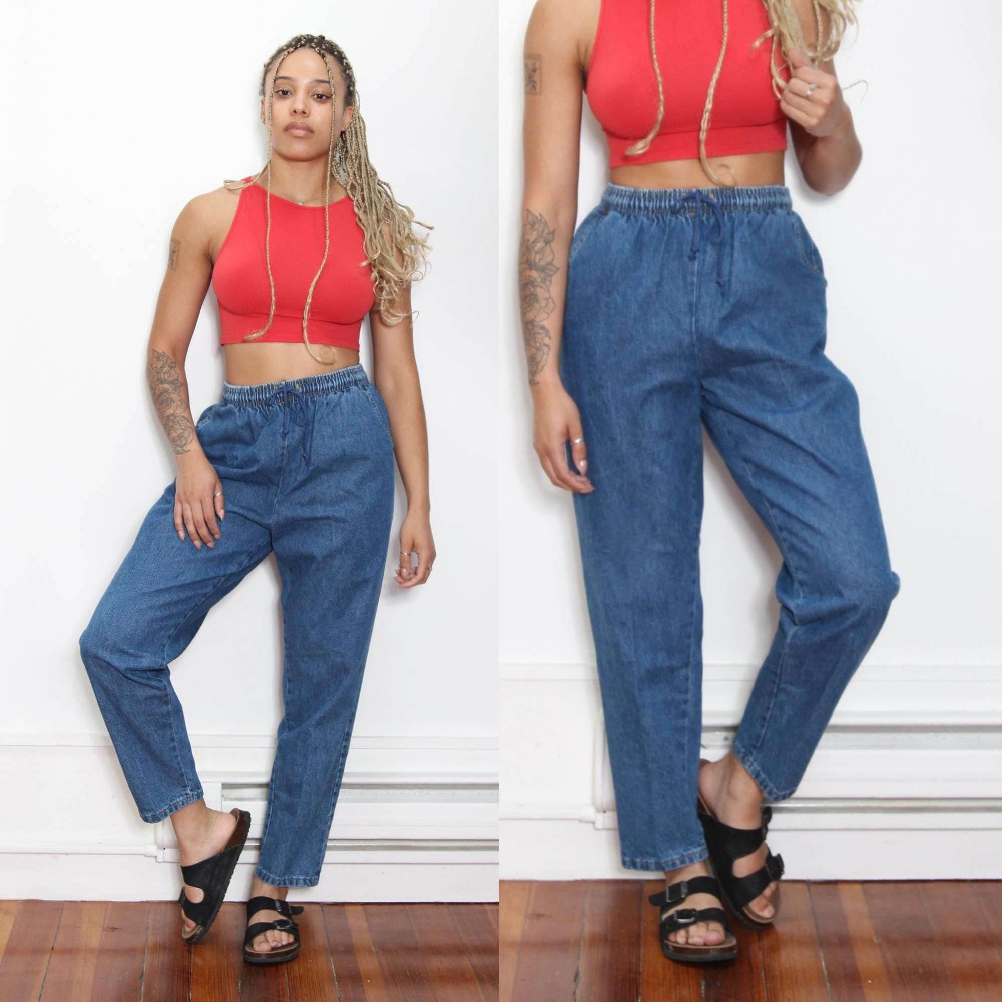 Chic elastic waist jeans deals