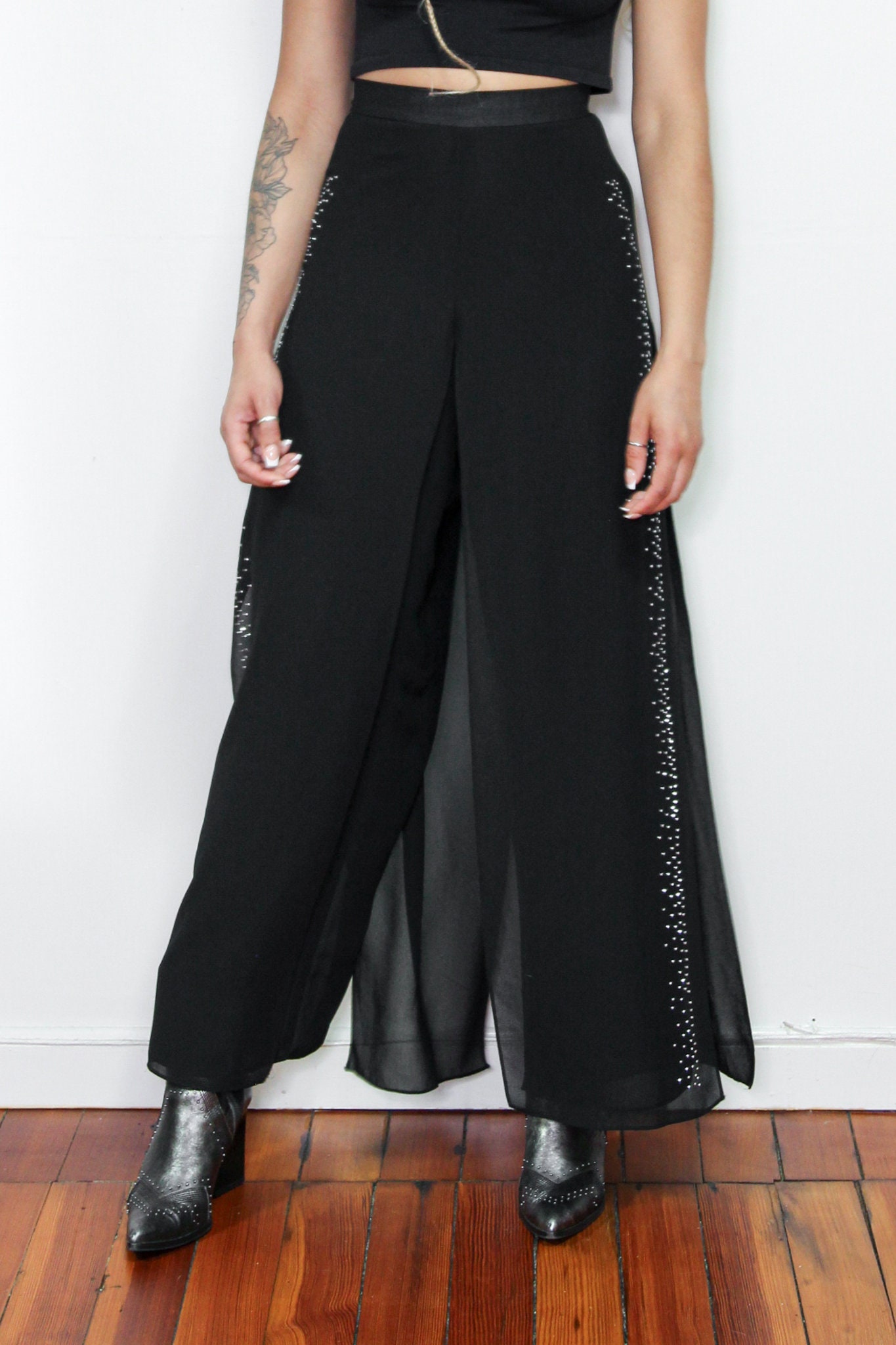 ENFOLD 25ss】SHEER LAYERED PANTS black 25SS｜Sheer Pants