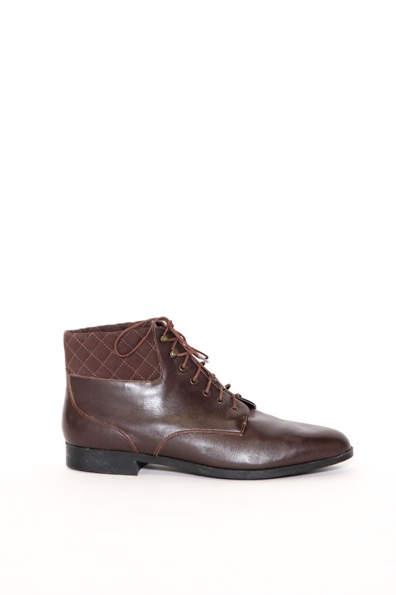 Vintage 80s 90s Dark Brown Quilted Suede Ankle Lea