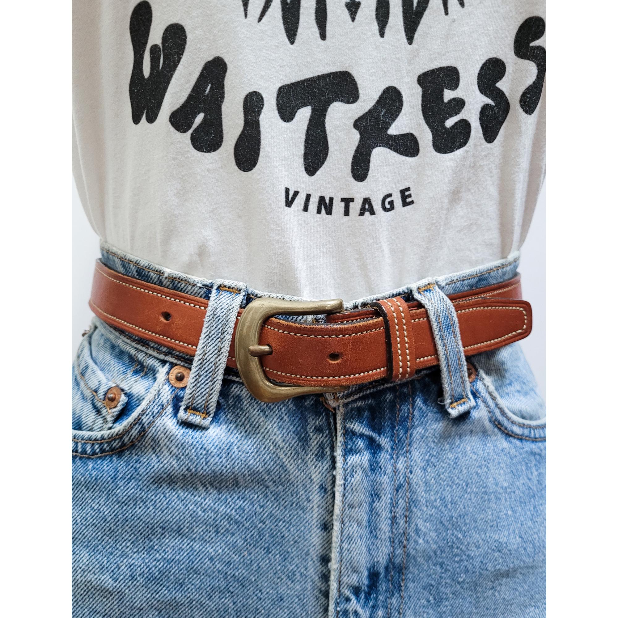 VINTAGE 90s BROWN LEATHER Gap Exposed White Stitching Minimalist