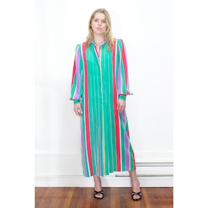rainbow pleated maxi dress 1970s Rainbow Pleated Strapless Maxi Dress
