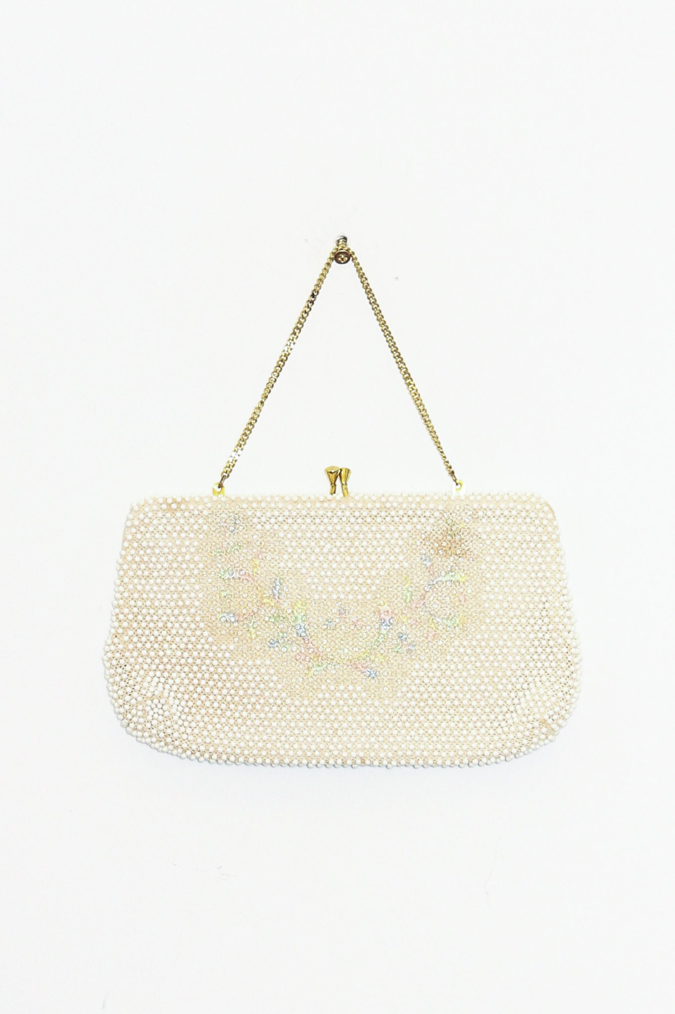 ヴィンテージ 60年代 ビーズ付き フローラル 半透明 かわいい クラッチ