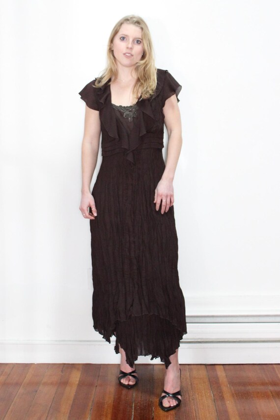 lisa brown dress Brown Floral Embroidered Dress – Sweetheart Neckline Maxi main image 0