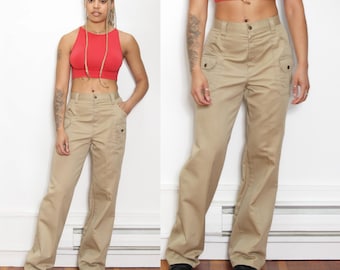 VINTAGE 90s 2000s TAN KHAKI Cargo Utility Canvas Style High Waist