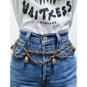 Vintage 80s all Metal Belt with Chain and Hook Closure Silver Drape Chain Hook Belt (vintage 1980 main image 2