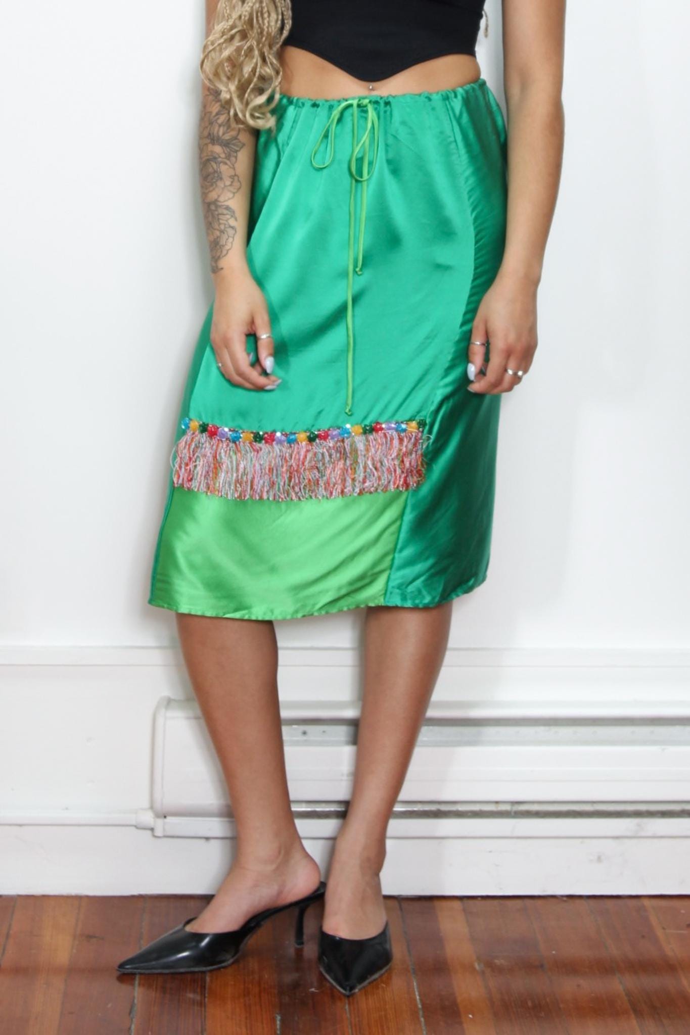 VINTAGE 90s Green Silk PETRO ZILLIA Designer Slinky Floral