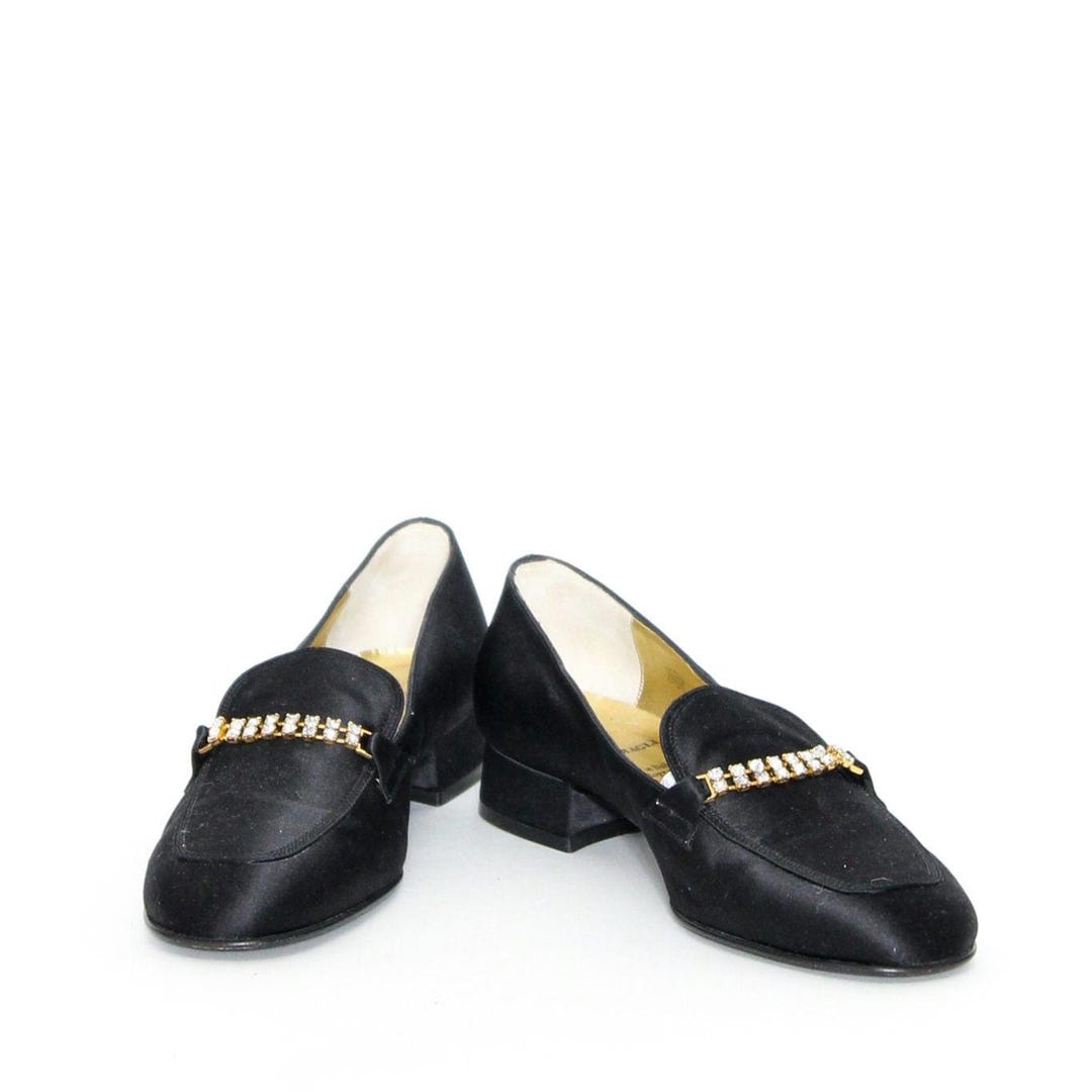 VINTAGE Designer 90s BRUNO MAGLI Black Satin Gold Leather  display picture 2