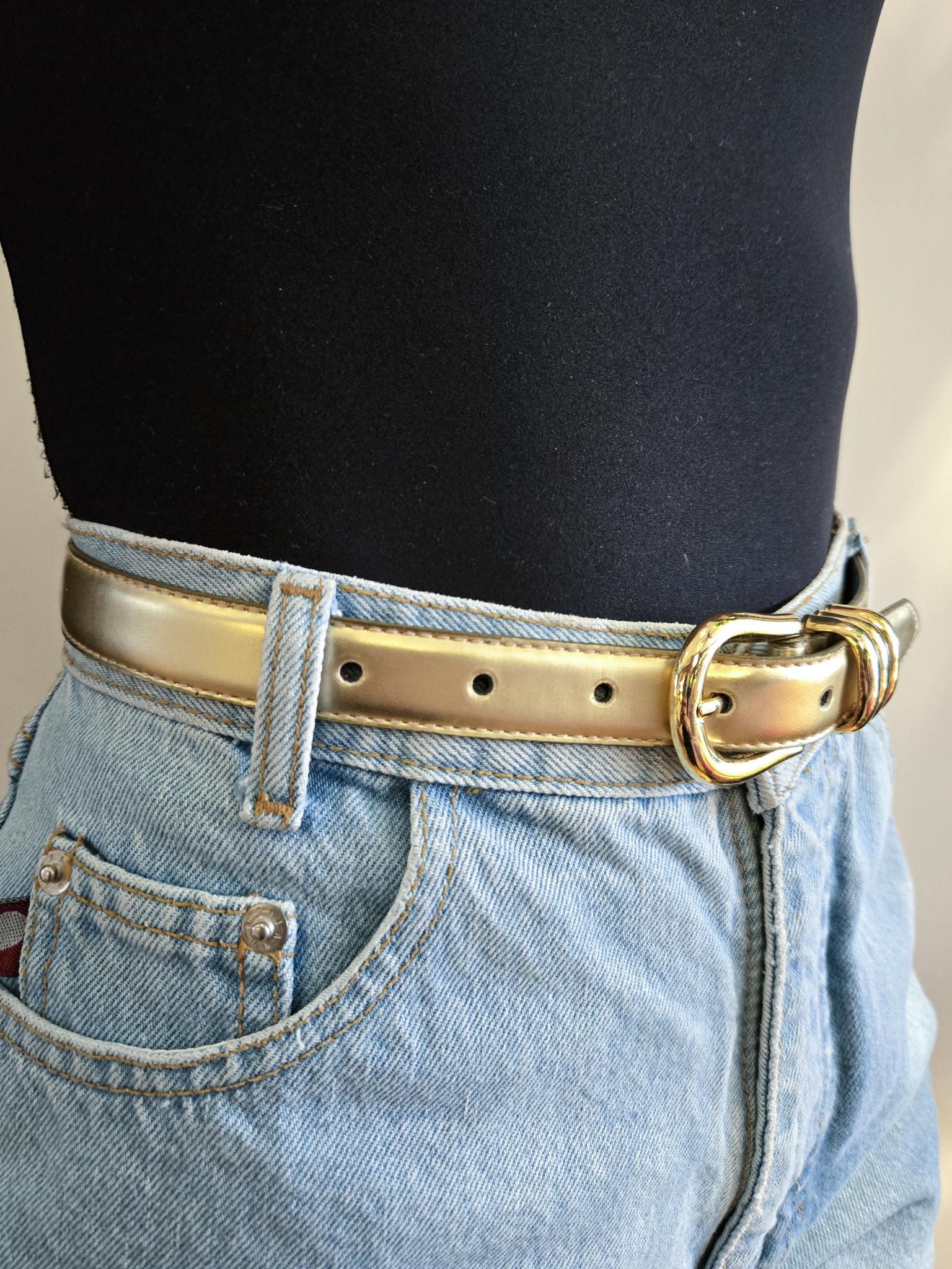 VINTAGE 80s 90s Gold Leather Triple Loop Holder Disco Fun 