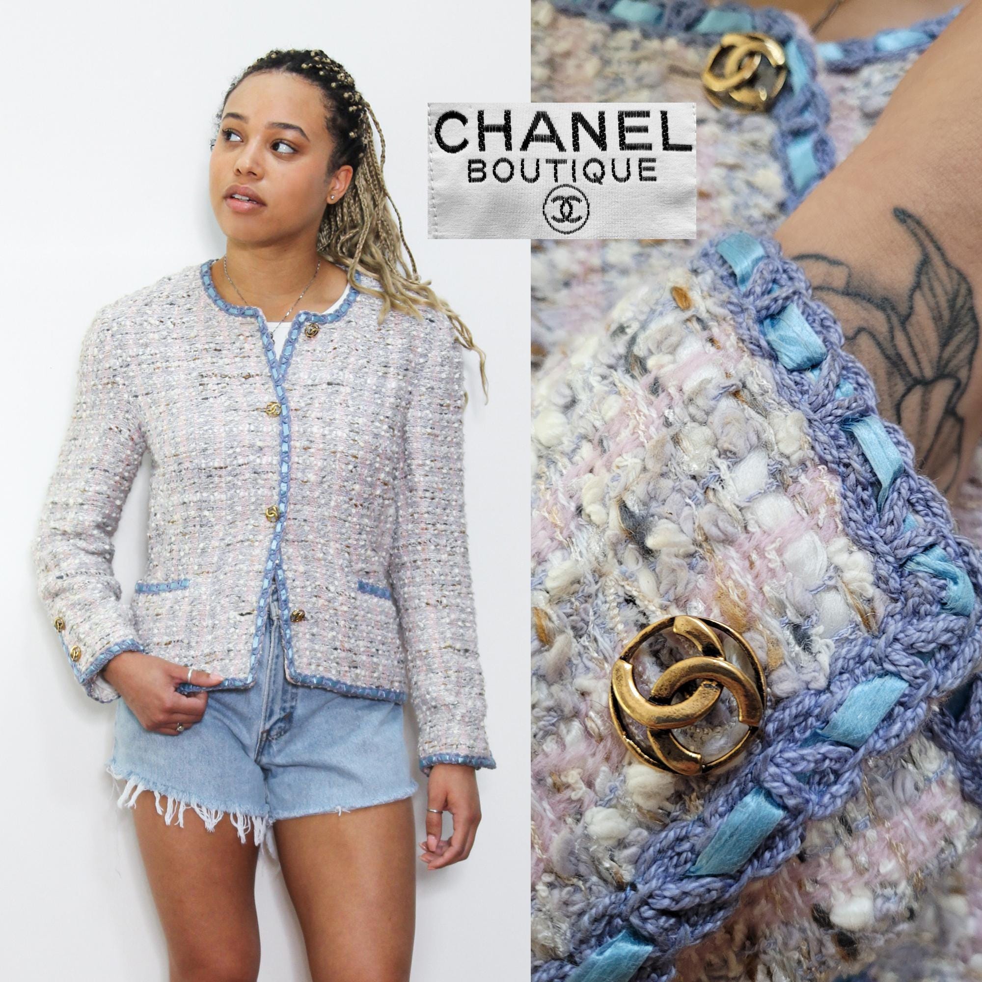 VINTAGE Authentic CHANEL 80s 90s Light Pastel Pink Blue VINTAGE Authentic CHANEL 80s 90s Light Pastel Pink Blue