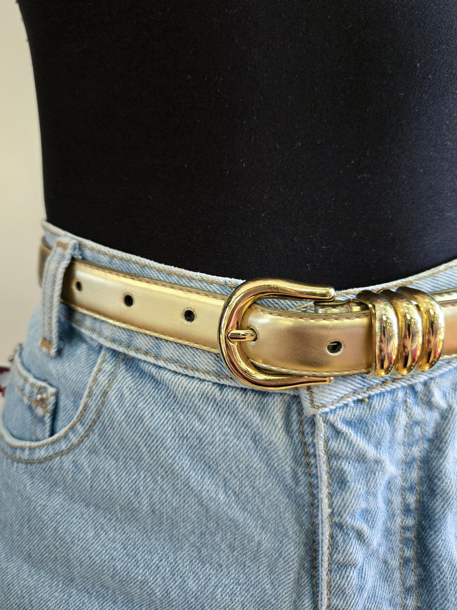 VINTAGE 80s 90s Gold Leather Triple Loop Holder Disco Fun