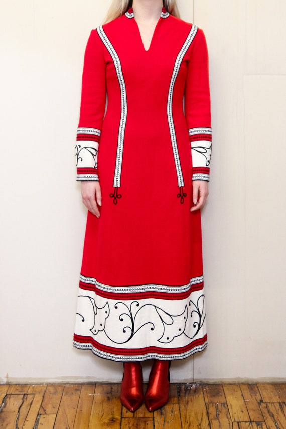 VINTAGE 70s Fashion Red White HIPPIE Boho Bohemia… - image 9