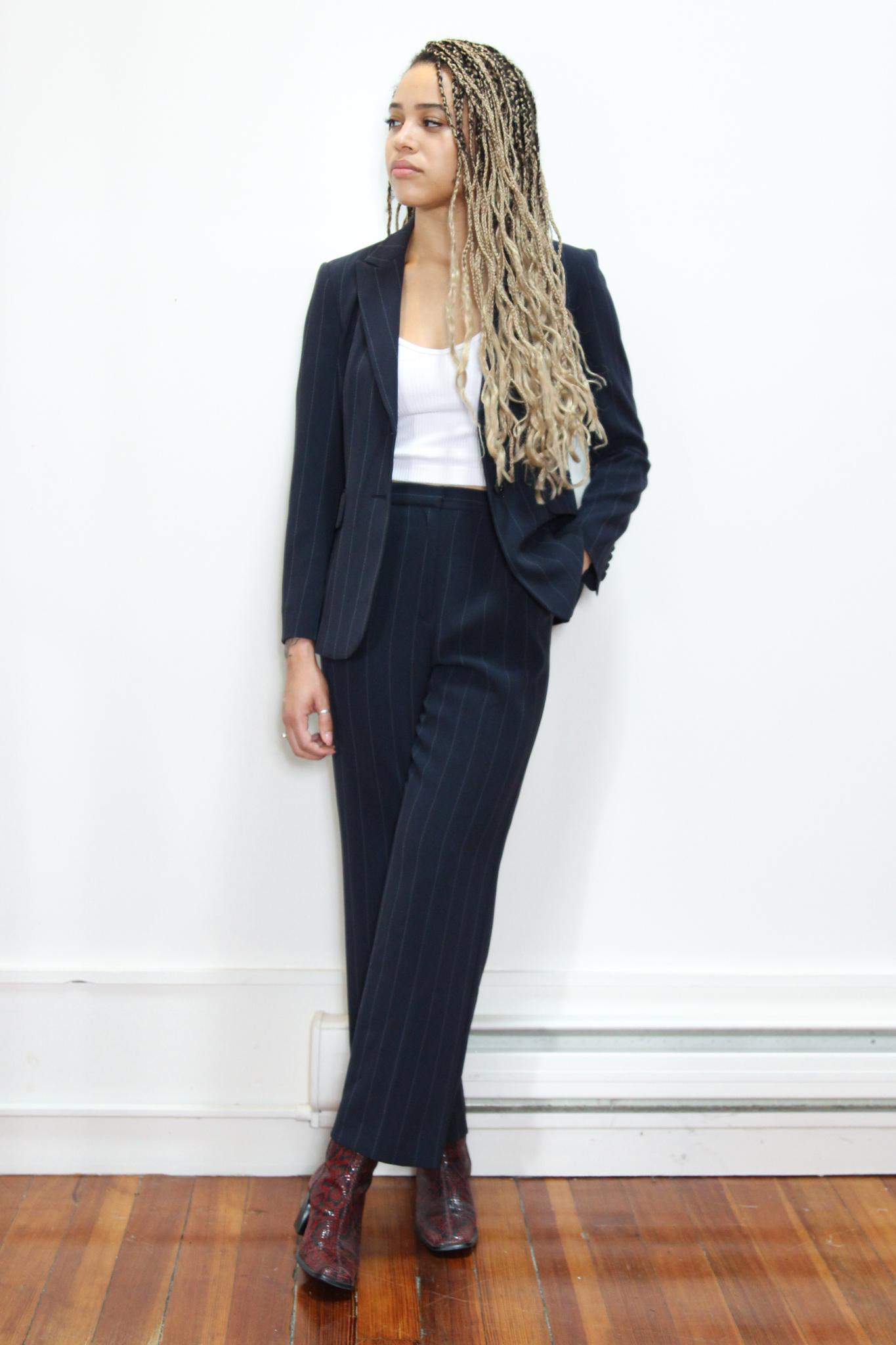 VINTAGE 90s 2000s TALBOTS Navy Blue White PINSTRIPE 2 Piece