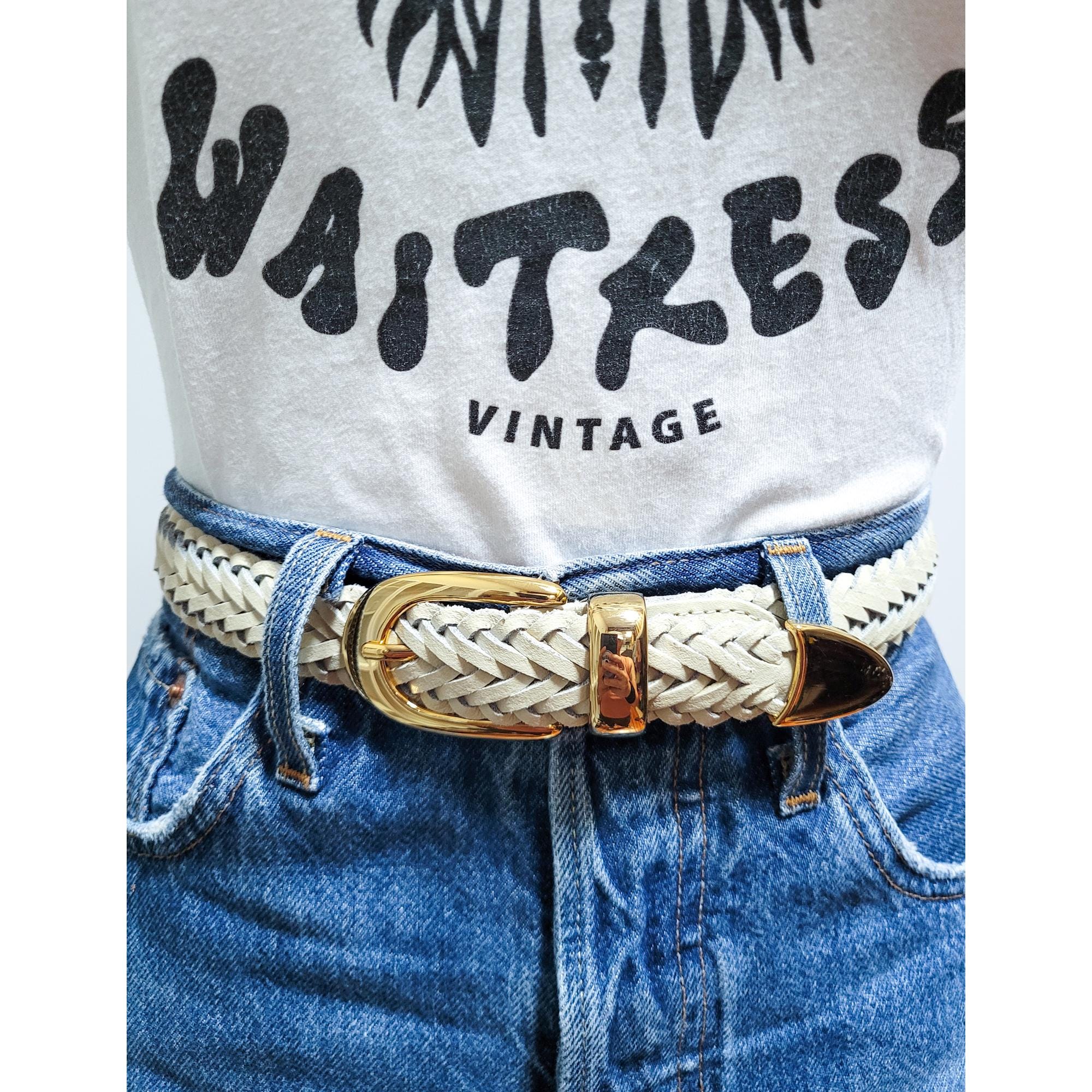 VINTAGE 80s 90s off White WOVEN Braided Leather Hippie Boho  display picture 3