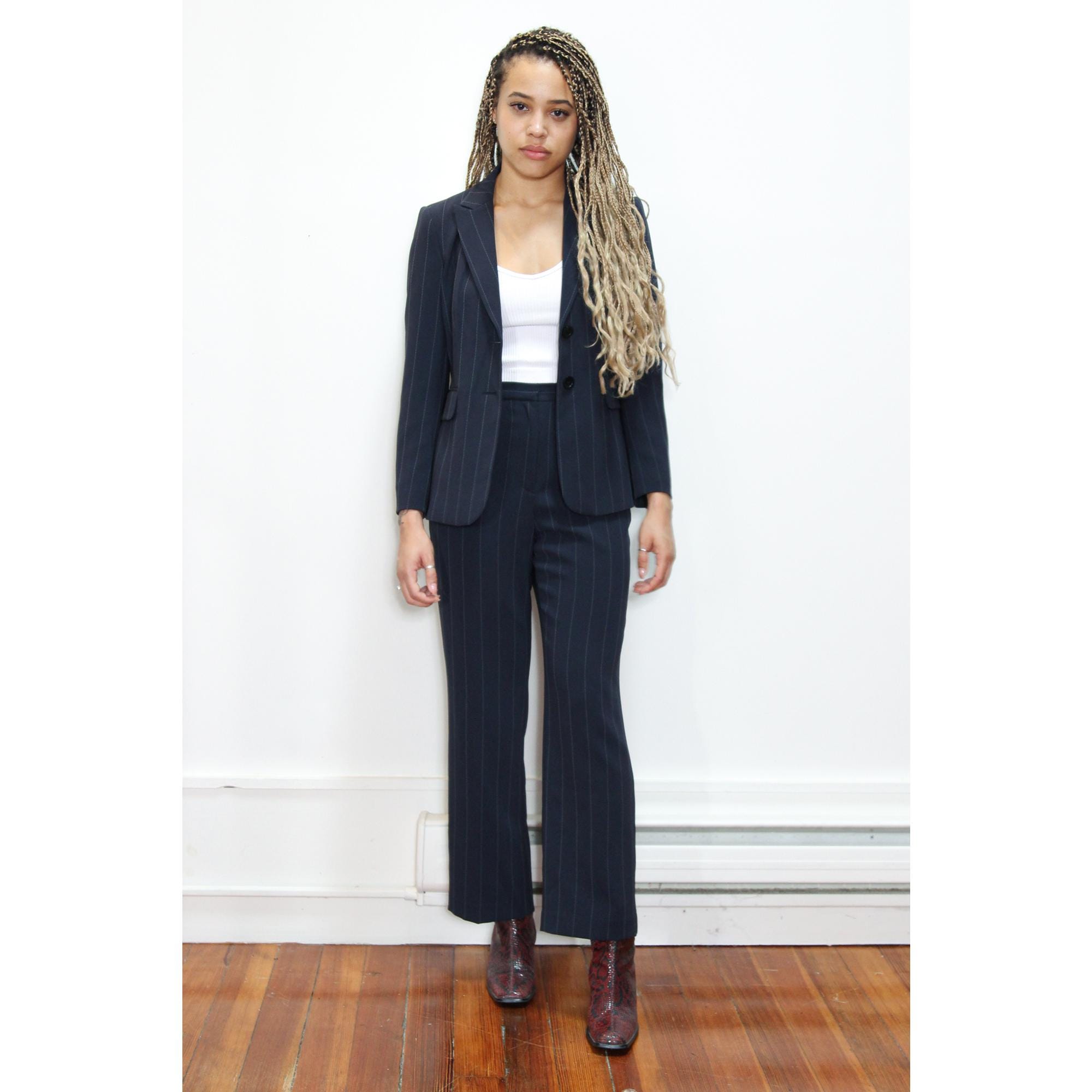 VINTAGE 90s 2000s TALBOTS Navy Blue White PINSTRIPE 2 Piece Suit