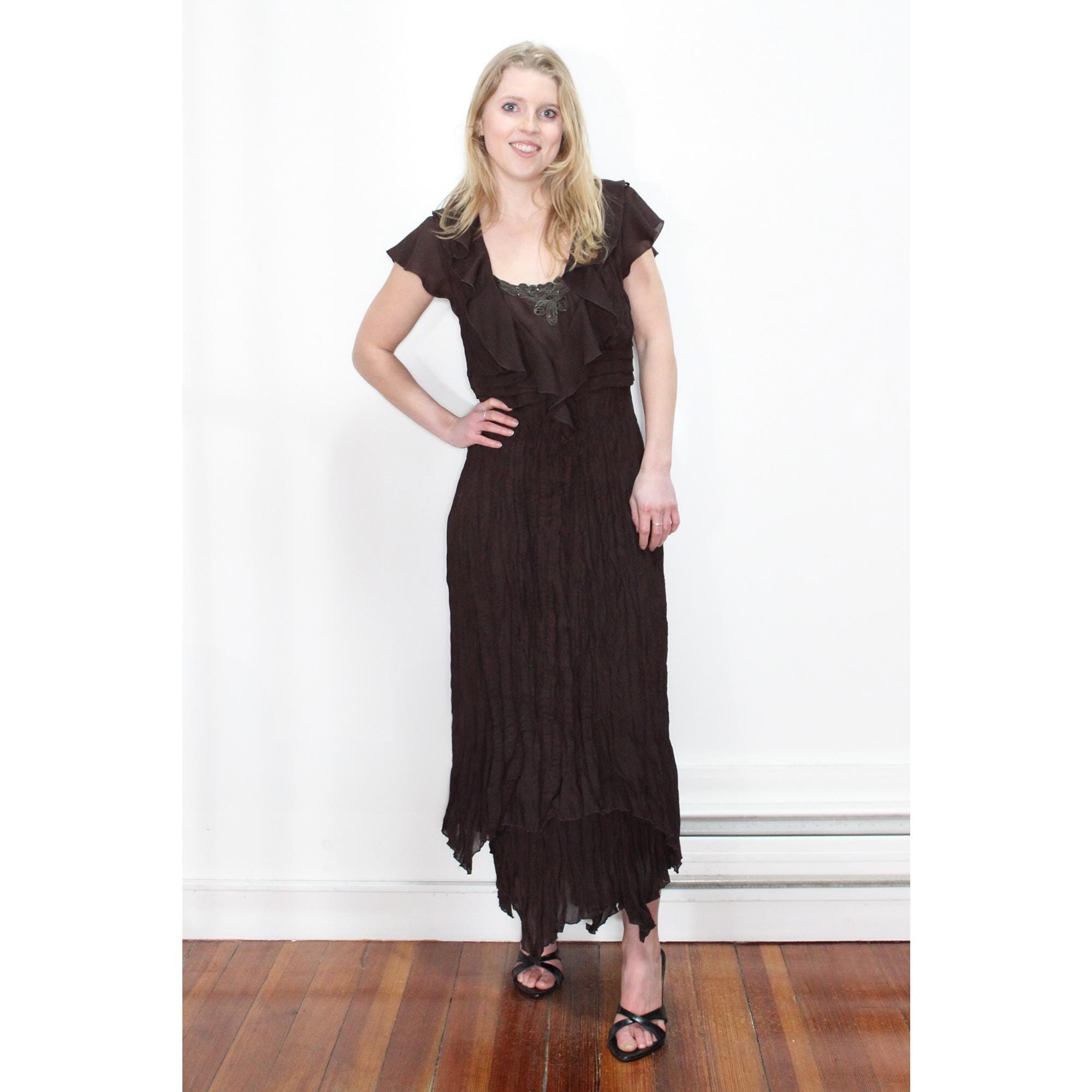 Maxi Chiffon Asymmetrical Brown Dress - Etsy