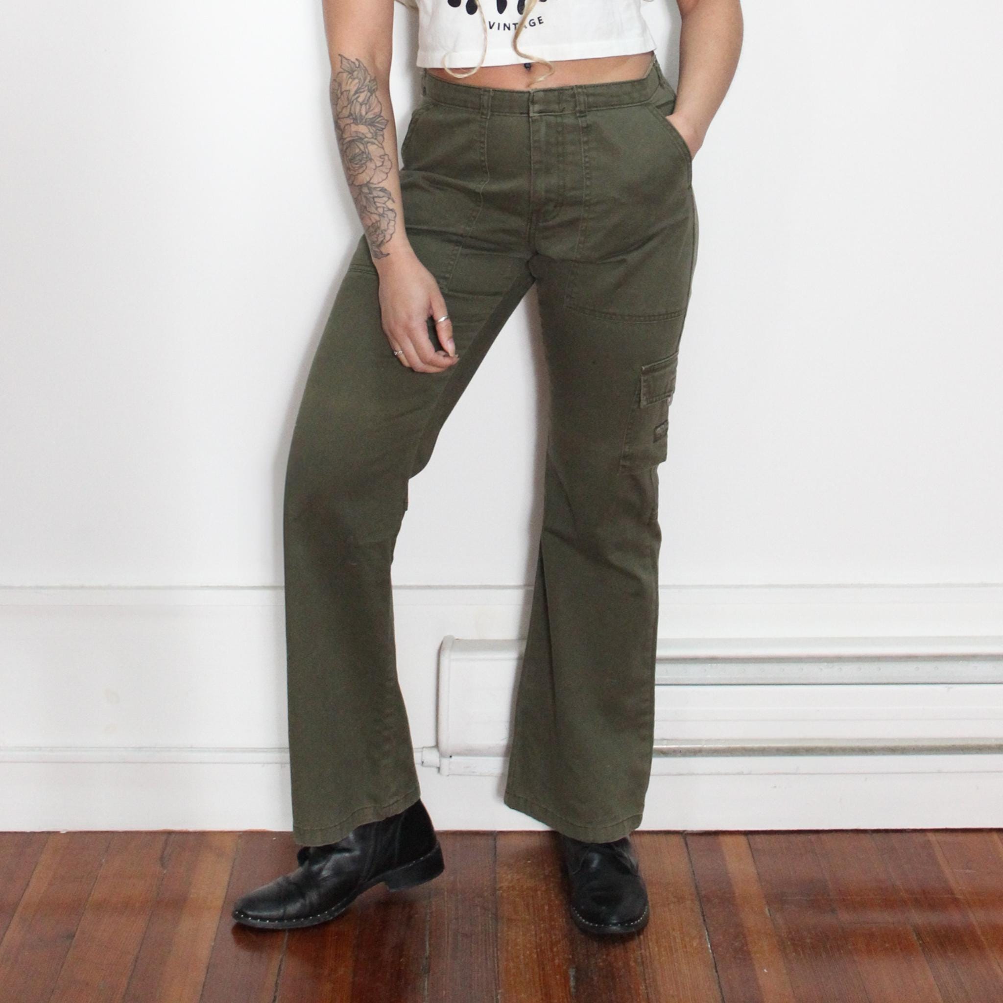 VINTAGE 90s JORDACHE Army Khaki Green COTTON Cargo Pocket Utility