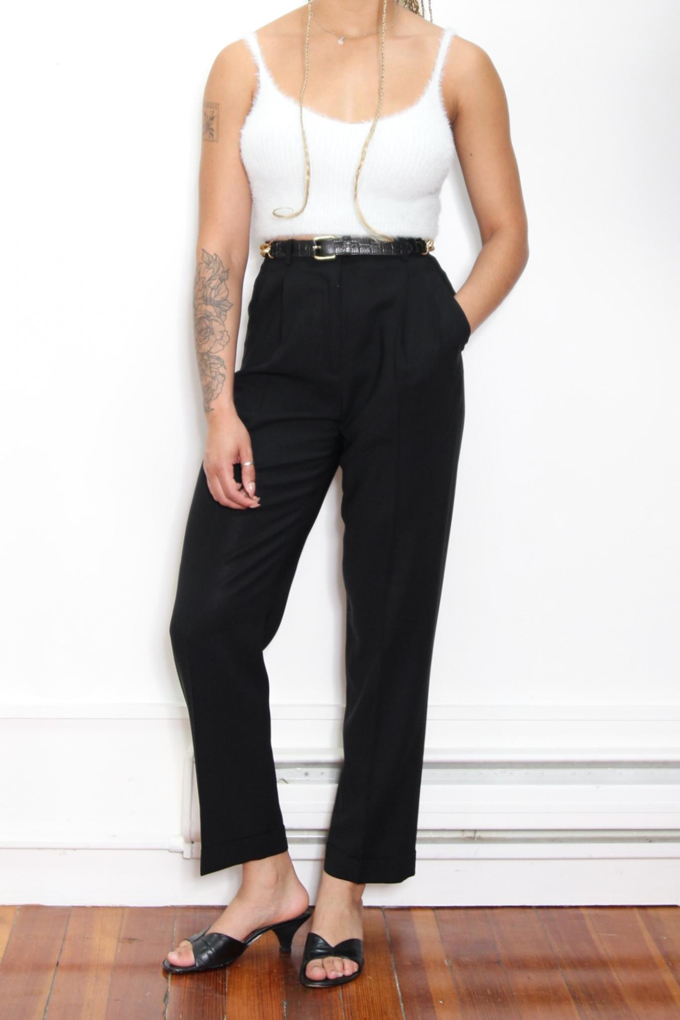 パンツ 1990s~2000s DKNY wide straight slacks VINTAGE 90s Black DKNY Pure WOOL Crepe High Waist Pleated