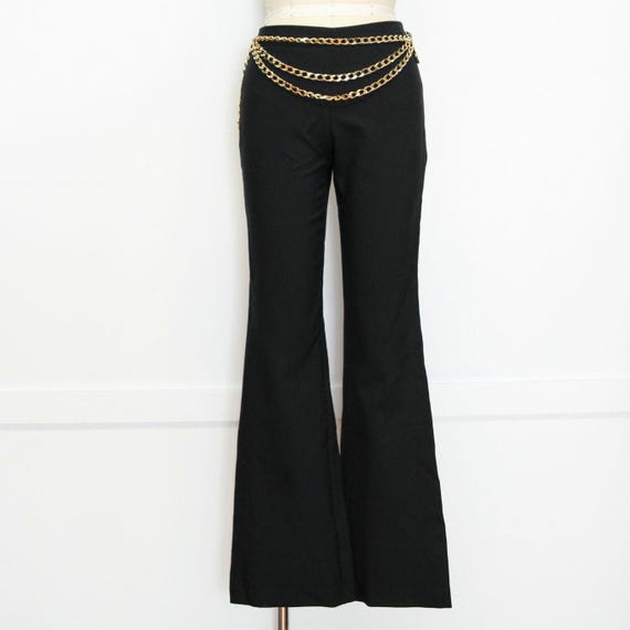 VINTAGE 90s 2000s Y2K Black Mid Low Rise FLARED Trouser Pants