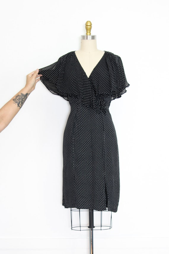 VINTAGE 80s Black Beige Mini POLKA DOT Silk Sheer… - image 3