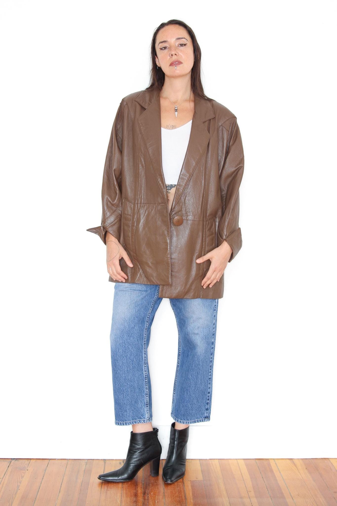 VINTAGE 70s 80s Brown Buttery Soft Leather Avant Garde Futuristic