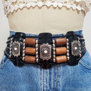 Wooden beaded belt with leather size LG s-l400.jpg main image 2