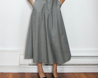 VINTAGE 70s 80s Black White HOUNDSTOOTH Wool Voluminous High Waist Midi Maxi CIRCLE Skirt || Listed Size 8 / 40 || Fits S