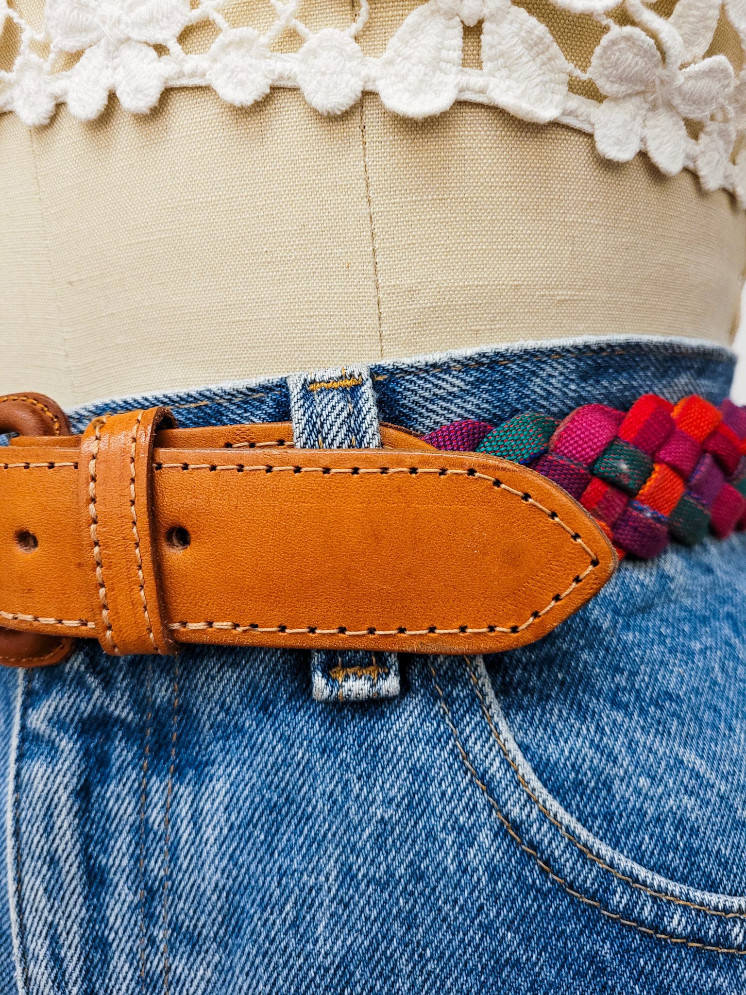 Rare Vintage Leather Multicolor Boho Folk Chic Belt Size 36\