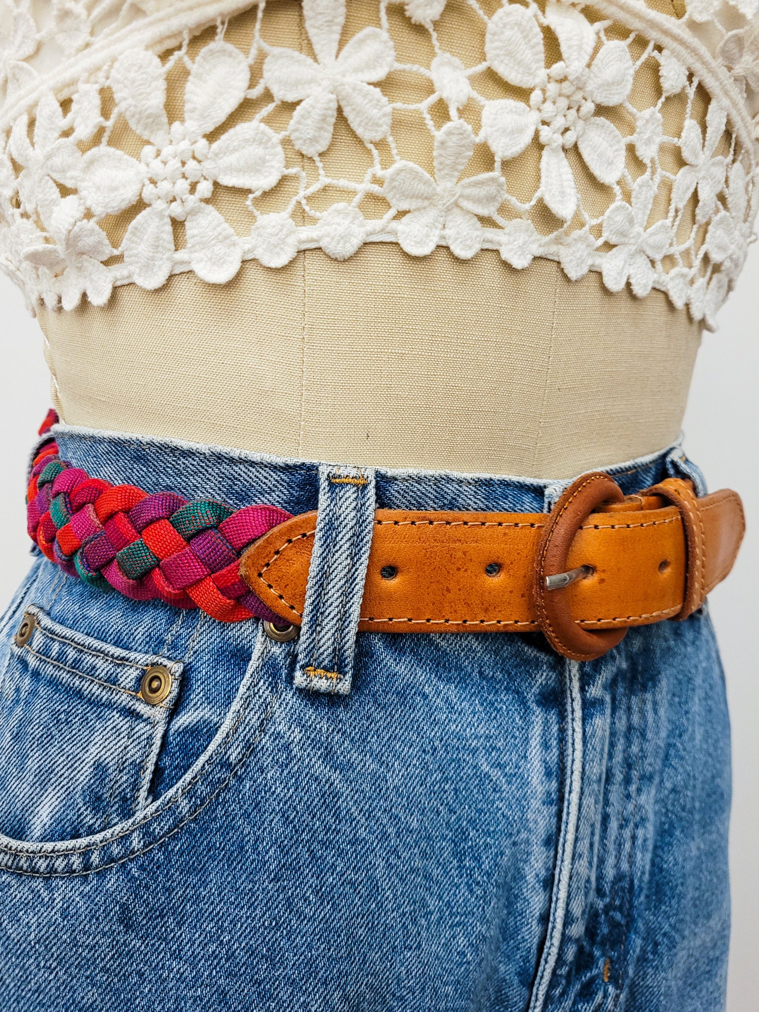 小物 Vintage 90s Braids Design Leather Belt s-l400.jpg