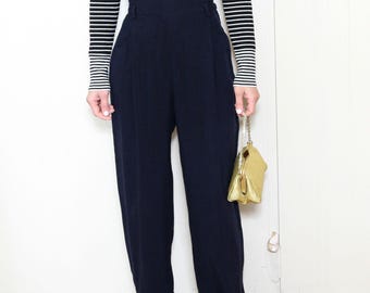 VINTAGE 80s 90s High Waist Crepe MENSWEAR Pleated Slouchy Normcore Streetwear Streetstyle Trouser Pant Bottoms Size SMALL