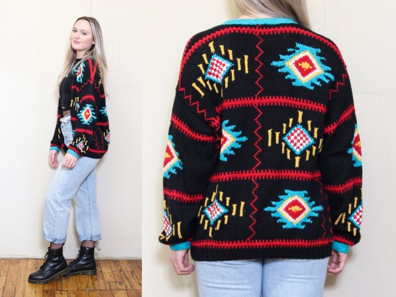 VINTAGE 80s Tribal Western Native American PATCHW… - image 1