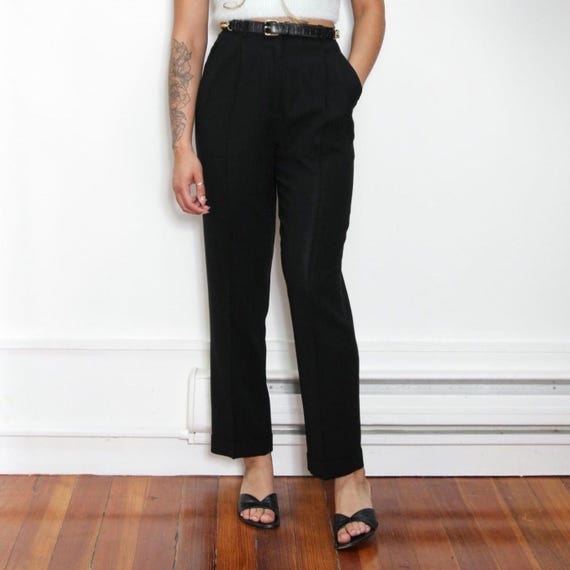 VINTAGE 90s Black DKNY Pure WOOL Crepe High Waist Pleated