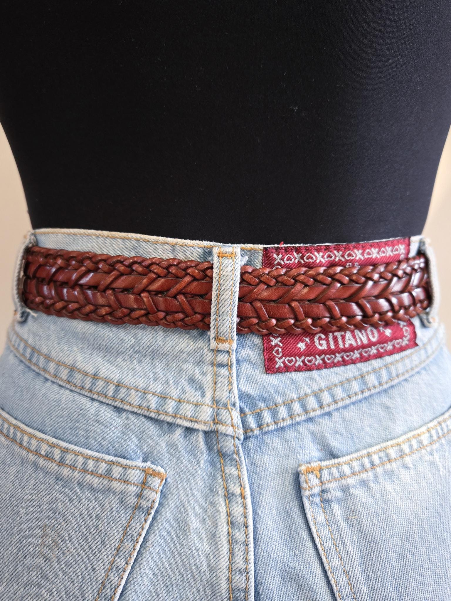 Talbots Vintage Brown Leather Woven Belt Large Brass Buckle Talbots Women main image 2