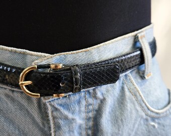 VINTAGE 80s 90s NAVY Genuine Snakeskin Leather Skinny Chic  display picture 1